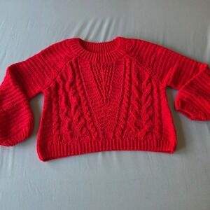 Harper Heritage Red Cable Knit Sweater Womens Size S Pullover Long Sleeve crop‎